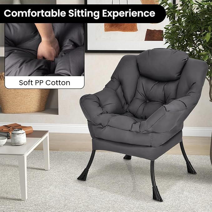 GORELAX Modern Lazy Chair,Upholstered Lounge Accent Chair, Single Leisure Sofa Chair with Armrests & Side Pocket, Comfy Reading Chair for Bedroom, Living Room, Dorm Room (Grey)