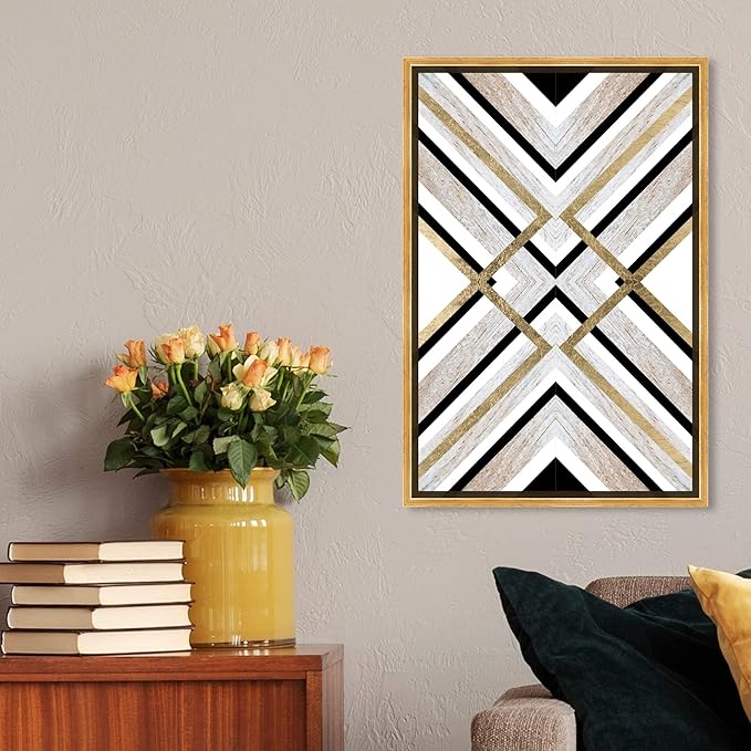 The Oliver Gal Artist Co. Abstract Framed Wall Art Canvas Prints 'Earthy Lux' Geometric Home Décor, 16" x 24", Brown, Gold