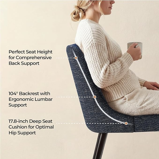 CHITA Mid-Century Modern Dining Chair, Upholstered Fabric Accent Chair, Set of 2,Dark Blue in Fabric