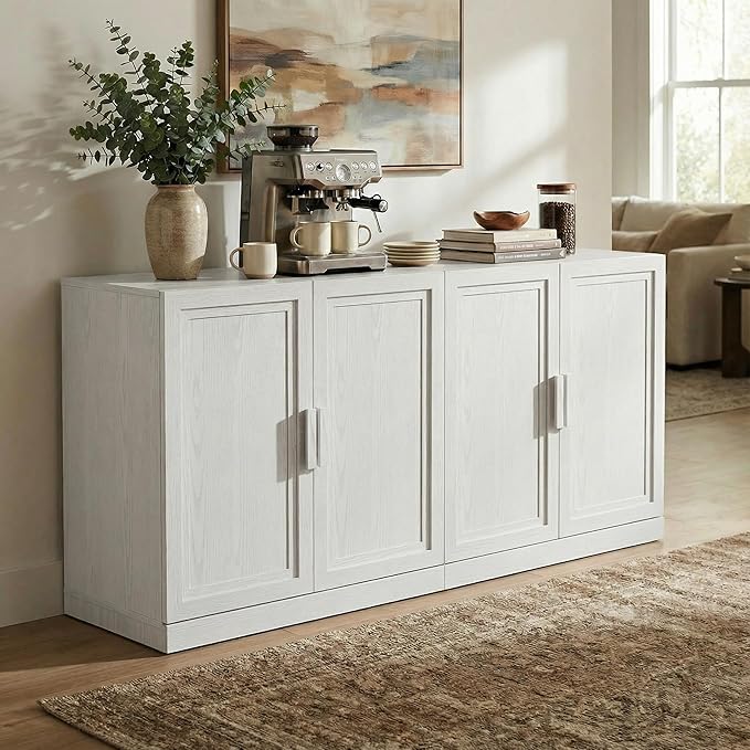 Casaphoria Adam Sideboard Buffet Cabinet with Storage, Sideboard Cabinet with Wooden Doors & Adjustable Shelves, 62" W x 31" H Coffee Bar for Entryway Kitchen Living Room, White