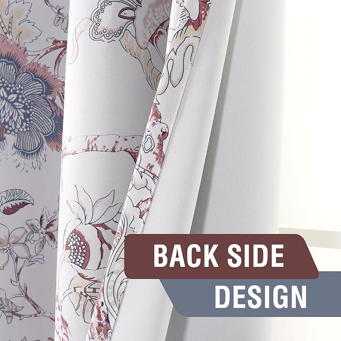 H.VERSAILTEX Blackout Curtains 84 Inch Length 2 Panels Set Floral Print Curtain Drapes for Living Room Thermal Insulated Grommet Window Curtains for Bedroom - Traditional Floral in Terracotta and Blue