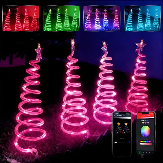 8 Pack Smart Christmas Pathway Lights Outdoor with Music Sync, 100+ Lighting Modes, Waterproof RGB Spiral Christmas Tree Path Lights for Yard, Driveway, Patio, Garden & Landscape Spotlights LED Lights