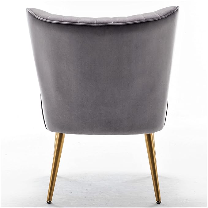 Modern Velvet Accent Chair for Living Room, Bedroom, or Entryway, Stylish and Comfortable Armless Design with Metal Legs, Grey