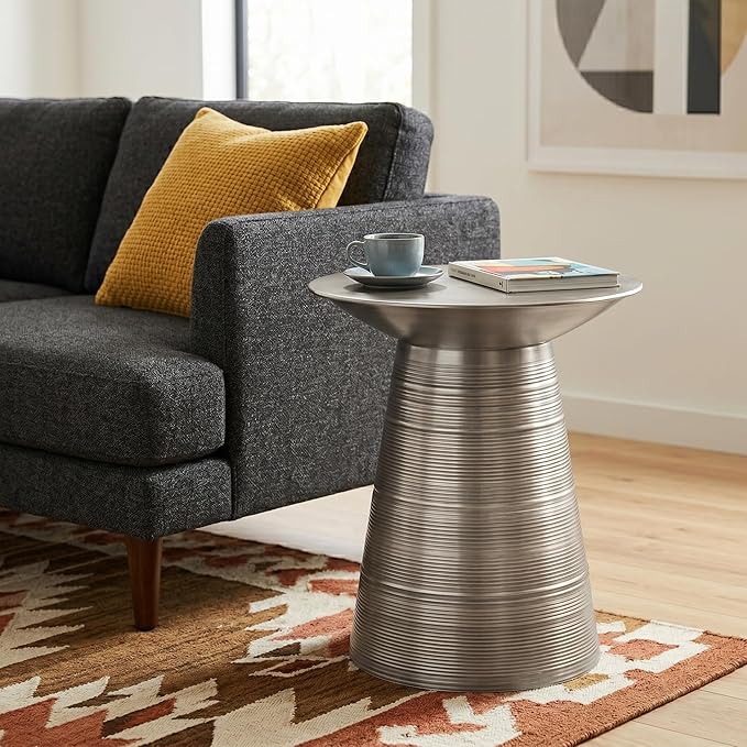 SIMPLIHOME Sheridan Industrial 18 Inch Wide Metal Accent Side Table in Antique Silver, Fully Assembled, For the Living Room and Bedroom