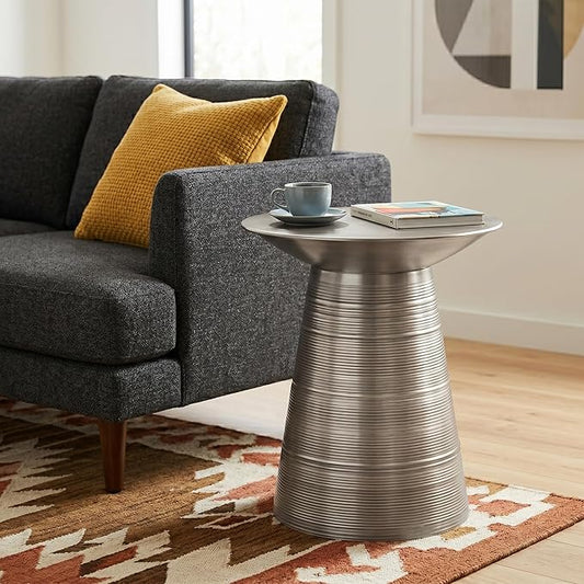 SIMPLIHOME Sheridan Industrial 18 Inch Wide Metal Accent Side Table in Antique Silver, Fully Assembled, For the Living Room and Bedroom