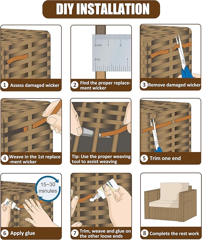 Wicker Weaving Tool, Stainless Steel with Non-Slip Silicone Handle Cover, Rattan Webbing Kniting, Prying Tool for Patio Plastic Wicker Furniture Chair Sofa Repair