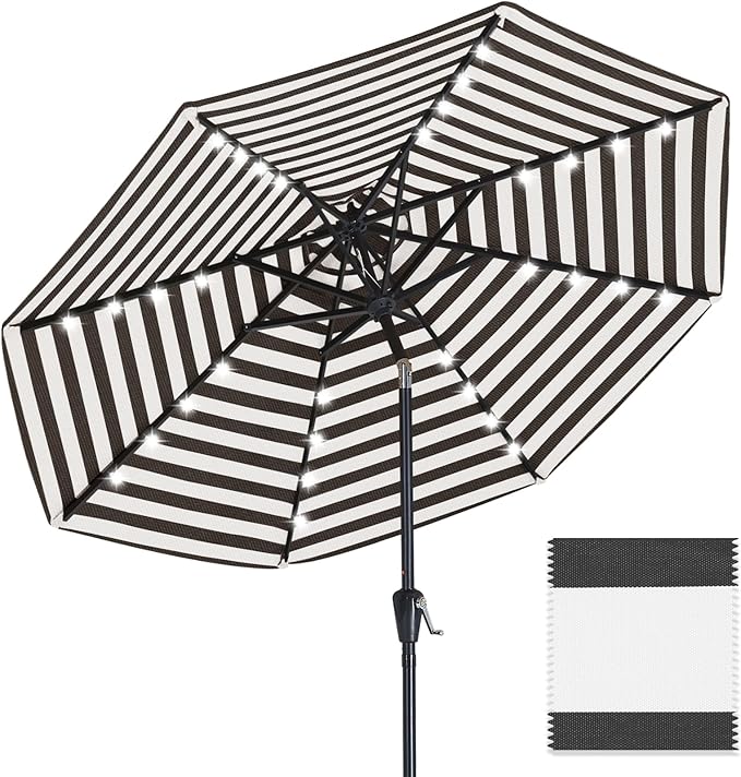 ABCCANOPY OLEFIN® 5-Year No Fading Patio Umbrella with Solar Lights (Black Stripe)