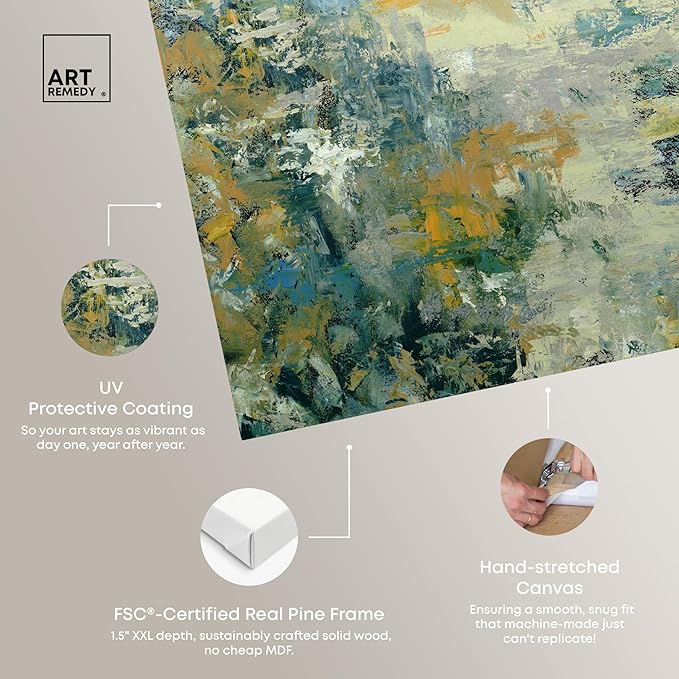 Art Remedy Green Moss Monet Garden Green Abstract Canvas Wall Art, Gallery Wrapped, 30"x45"