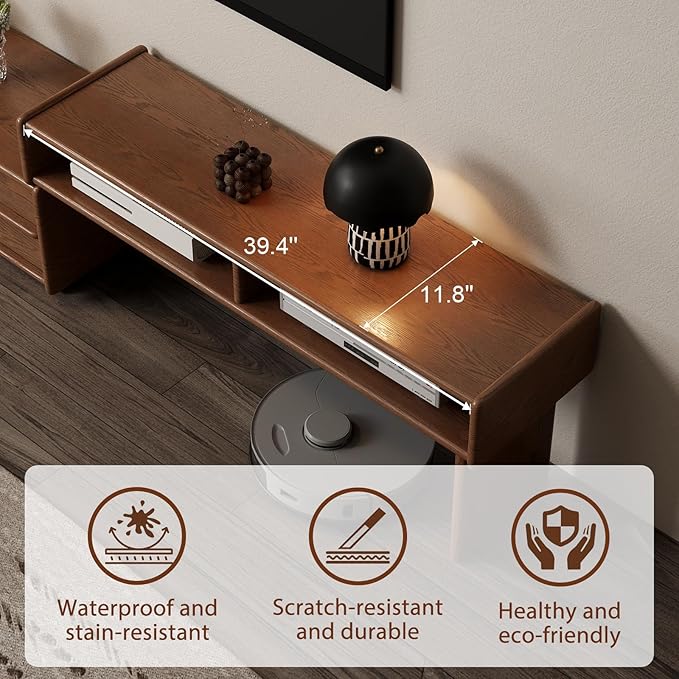 Solid Wood TV Stand for TVs up to 65 Inch，extendable tv Stand with Storage and Shelf for Living Room, Bedroom, Offic,Entertainment Center (Walnut)