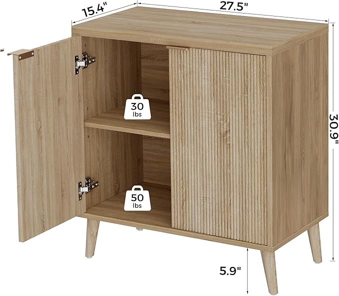 Buffet Cabinet with Storage, Modern Fluted Accent Sideboard with Doors & Adjustable Shelves, Buffet Table Entryway Cabinets for Living Room, Kitchen, Dining Room, Hallway, Natural
