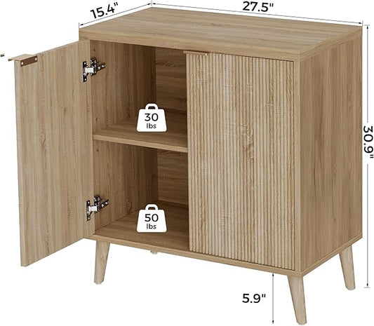 Buffet Cabinet with Storage, Modern Fluted Accent Sideboard with Doors & Adjustable Shelves, Buffet Table Entryway Cabinets for Living Room, Kitchen, Dining Room, Hallway, Natural