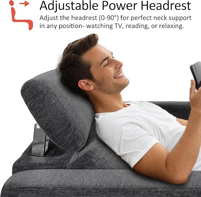 MCombo 88.6'' Reclining Sofa, Wall Hugger Power Recliner Sofa with Adjustable Headrest, USB A & C Charge Ports, Wood Legs, for Living Room (Fabric, HL198M3) (Dark Grey, 3-Seater)