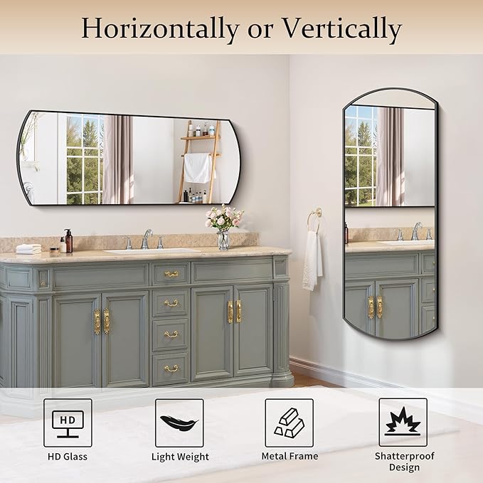 Bathroom Mirror, 20x48 Inch Black Oval Wall Mounted Mirror with Thin Metal Frame, Modern Bathroom Vanity Mirrors for Over Sink, Entryway, Living Room, Bedroom
