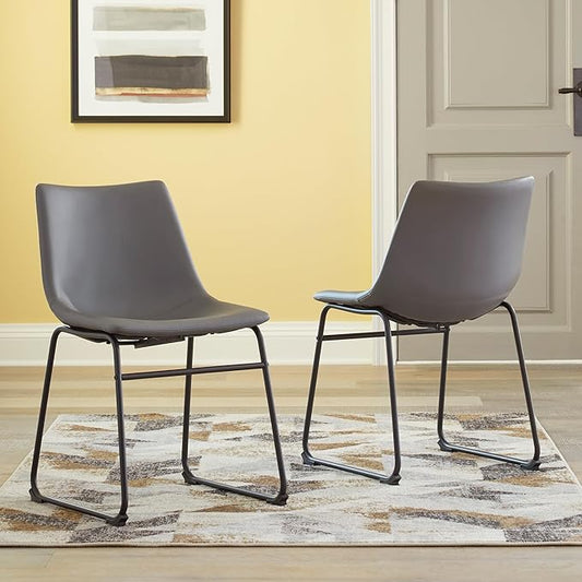 Signature Design by Ashley Centiar Casual Bucket Seat Dining Upholstered Side Chair with Black Metal Base, Set of 2, Faux Leather, 18.75" Seat Height, Gray