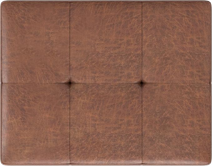 SIMPLIHOME Lacey Small Tufted Ottoman Bench - 26 inch Wide Upholstered Vegan Leather Rectangle Ottoman in Distressed Saddle Brown, Contemporary Bench for Bedroom with Stitching Detail, Assembled