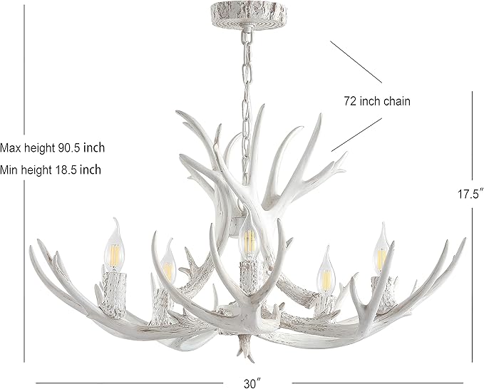 JONATHAN Y 26" White Rustic Resin Antler 4-Light LED Chandelier, Farmhouse Faux Deer Horn Hanging Ceiling Light for Dining Room, Kitchen Island, Adjustable Light Fixture (JYL6300B)