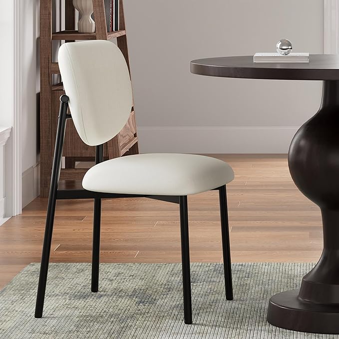 Merax 3-Piece Round Dining Table Set for 2, 31" Aluminum Circle Kitchen Dinner Table with 2 Upholstered Dining Chairs, Metal Legs, for Living Room Apartment Cafe Small Place, Beige+Black
