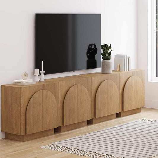 Nathan James Iris Mid-Century Modern Wood Accent Cabinet Sideboard Credenza TV Stand with Arched Cabinet Doors and Adjustable Shelves for Kitchen or Living Room, Set of 4