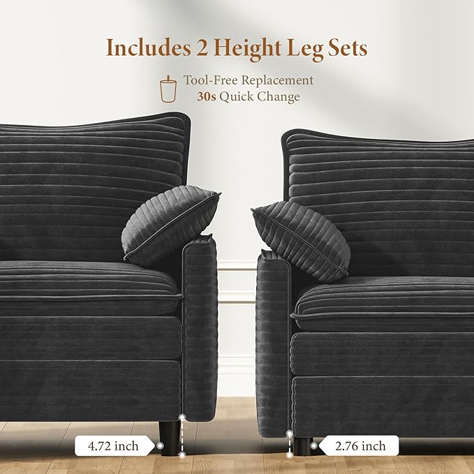 Vesgantti 40" Single Seat Sofa, Comfy Cloud Couch Deep Seat Upholstered Couch Corduroy Modern Sofa with Armrest Pillow, Easy Assembly for Living Room, Bedroom and Apartment, Gray | Sink-in Comfort, Height Adjustable, Easy Rearrangement, Extra-deep Otto...