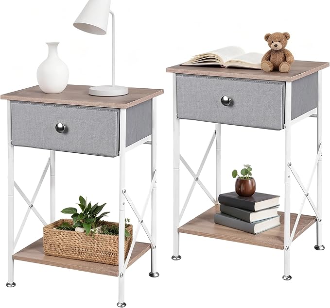 VECELO Night Stand Set of 2, Nightstand, Small End Table for Small Spaces, Wood Side Table for Living Room, Bedside Table with Drawer for Bedroom, Easy Assembly, Light Brown