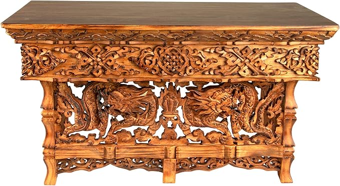 Tribe Azure Fair Trade Small Altar Table, Meditation Table Altar, Small Puja Table, Meditation Altar Wood Wiccan Buddhist, Tea Japanese, Low Side Dragon (Large)