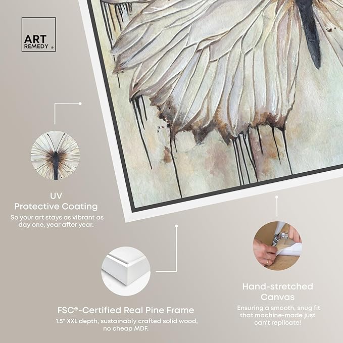 Art Remedy Neutral Beauty Chic Farmhouse Canvas Wall Art, White Floater Frame, 12"x12"