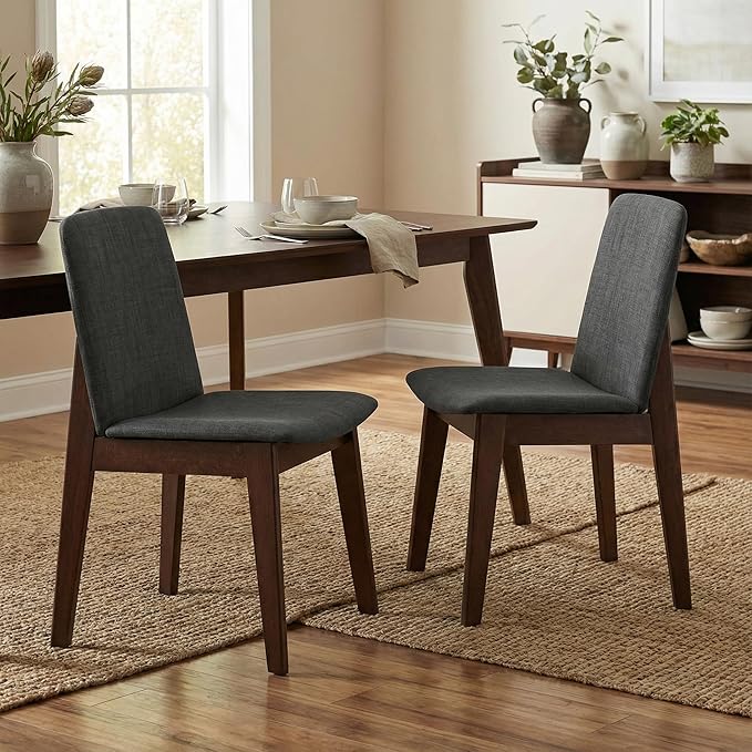 Cortesi Home Bjorn Dining Chair in Charcoal Fabric, (Set of 2), Grey