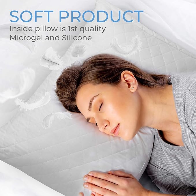 Diamond Elegant Bed Pillows in Bulk for Sleeping Queen Size 10 Pack Pillows, Hotel Pillows for Side Back & Stomach Sleepers, 100% Cotton Cover, Microfiber Washable - Set of 10