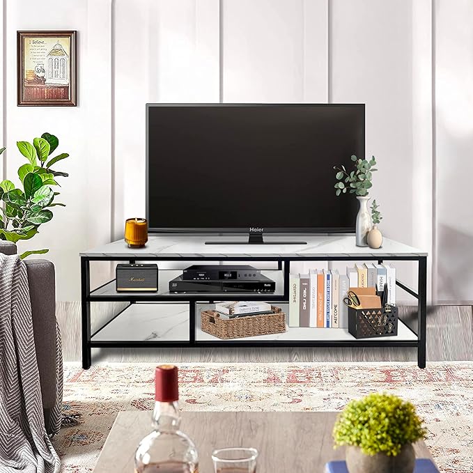 AT-VALY 3-Tier TV Stand Media Console Table with Open Shelving Storage for Living Room Bedroom 47inch for up to 55" TV