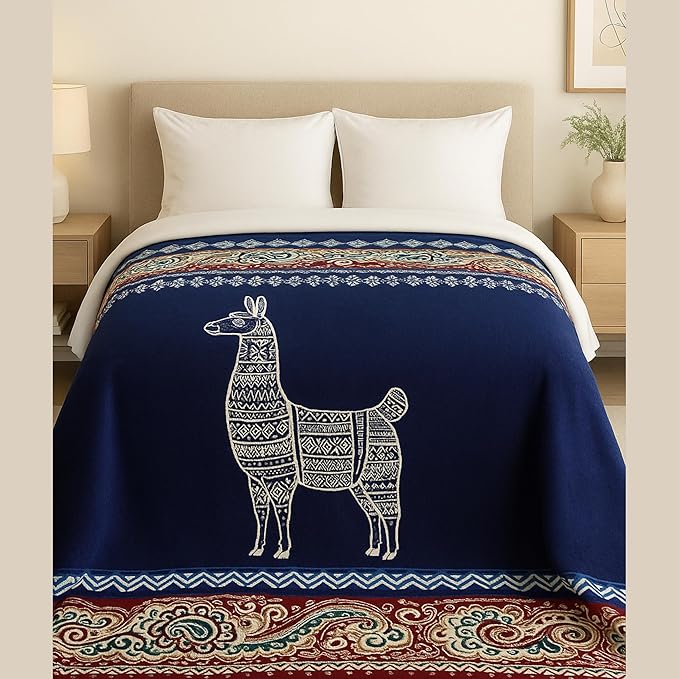 Tommy Lion - Alpaca Wool Blanket 80x90 in, Hypoallergenic, Soft, Lightweight, Handwoven. Queen Size. Made in Ecuador. 100% natural.