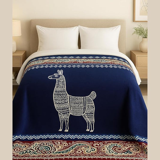 Tommy Lion - Alpaca Wool Blanket 80x90 in, Hypoallergenic, Soft, Lightweight, Handwoven. Queen Size. Made in Ecuador. 100% natural.
