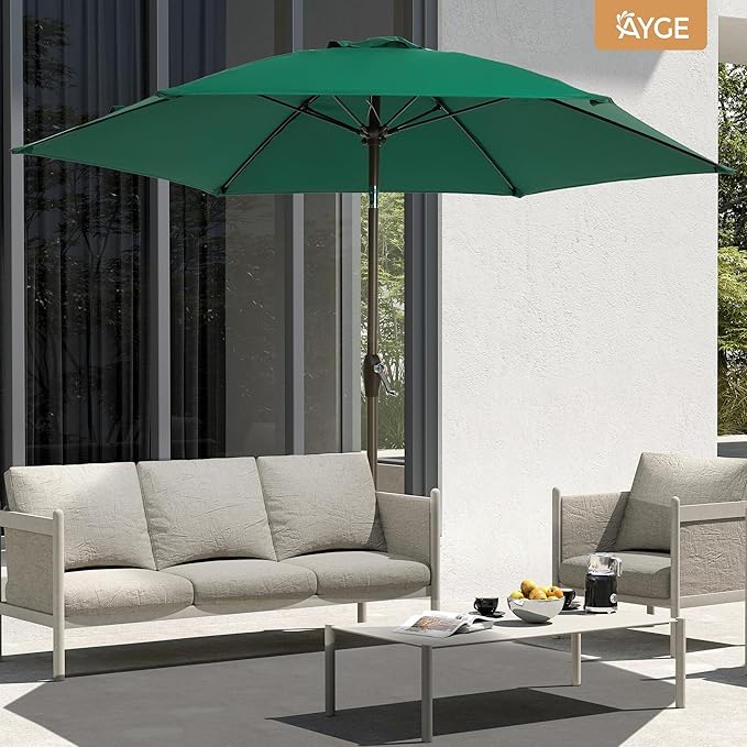 Ayge 7.5FT Large Outdoor Patio Umbrella Market Table Umbrella-UV Resistant, Easy Push Button Tilt and Crank, 6 Sturdy Fiberglass Ribs Heavy-Duty Pool Umbrella for Deck, Backyard,Garden, Yard,Green