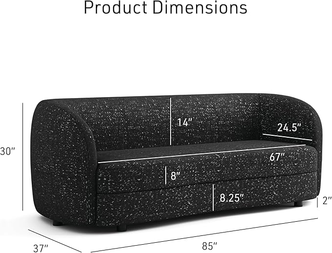 Furniture of America Nimiane Modern Boucle 2 Piece Sofa and Loveseat Set with Curved Arms and Wooden Legs, Accent Furniture Sets for Living Room, Home Office, Bedroom, Black