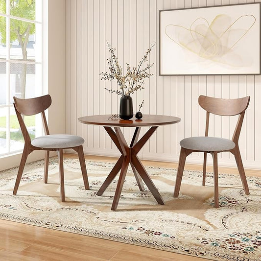 ERGOMASTER Round Dining Table, 36" Kitchen Table, Rubber Wood Legs, Brown