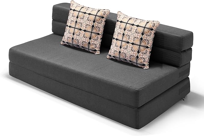 ARTPLAN Convertible Folding Sofa Bed, High-Density Memory Foam Sofa with a Fluffy Pillow, Modern Futon Floor Couch Guest Twin Bed for Living Room/Dorm/Guest Use/Home Office/Apartment,Dark Grey