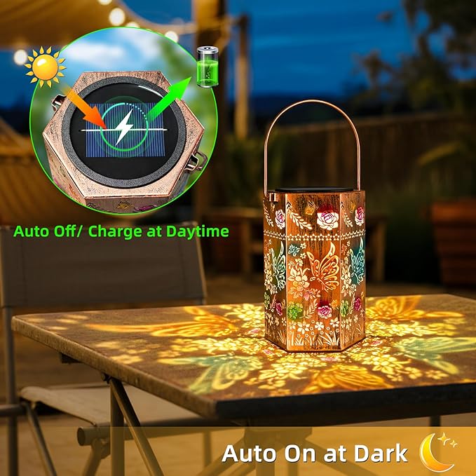 Butterfly Solar Lights Outdoor - Solar Lanterns Outdoor Waterproof Decorative Metal Lantern for Garden, Patio, Pathway（1 Pack）