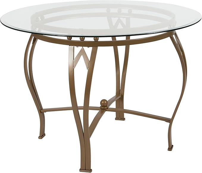 Flash Furniture Syracuse 42'' Round Glass Dining Table with Matte Gold Metal Frame