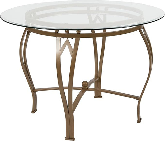 Flash Furniture Syracuse 42'' Round Glass Dining Table with Matte Gold Metal Frame