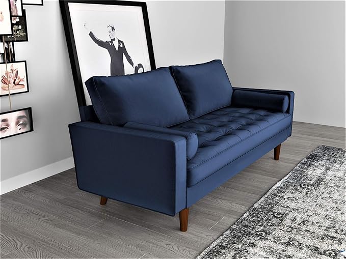 Container Furniture Direct Womble Modern Velvet Upholstered Living Room Diamond Tufted Chesterfield with Gleaming Nailheads, Loveseat, Sofa, Misty Blue