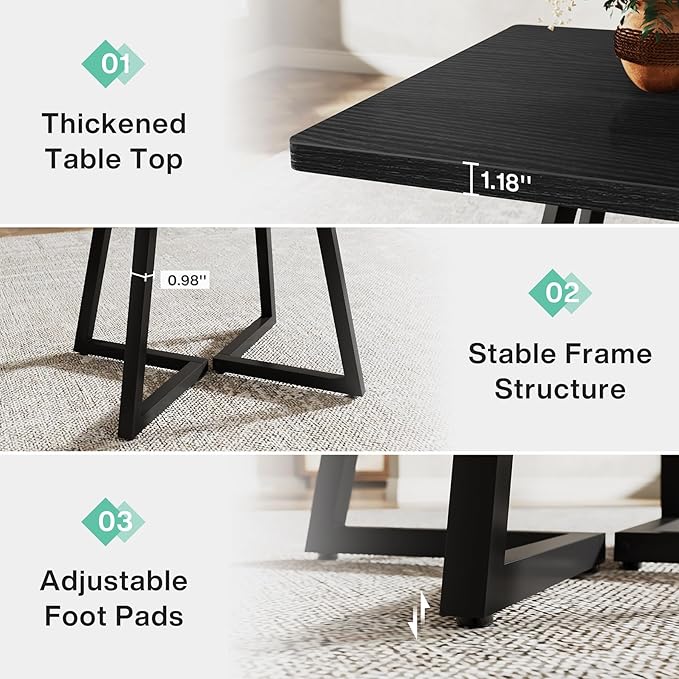 Tribesigns Square Dining Table, 31.5" Industrial Dinner Table with Metal Base, Kitchen Table for Dining Room, Small Space, Apartment, Black (4pcs)