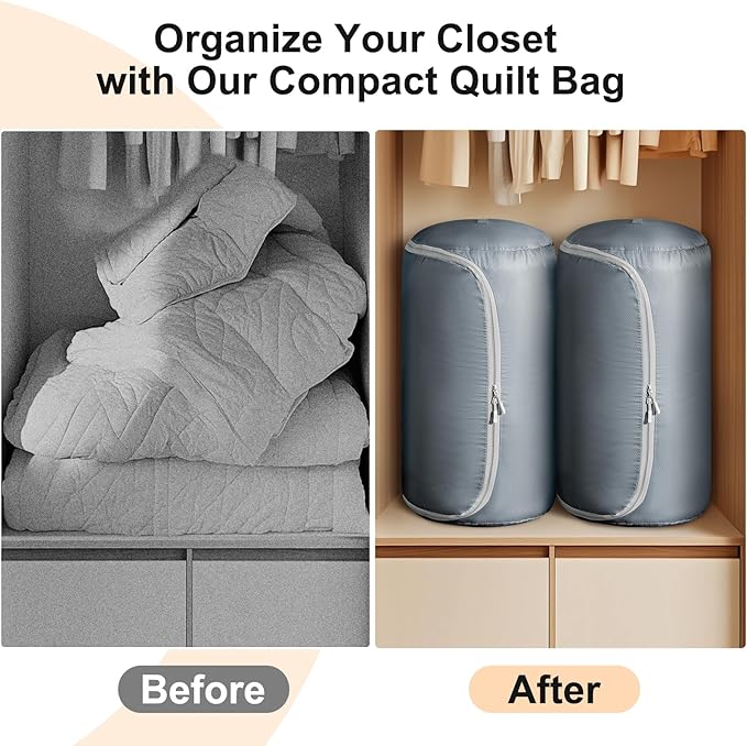 Comforter Storage Organizer - Space-saving Bedding Storage Bags for Queen Duvet & Blanket, Washable, 6-Pack, Grey