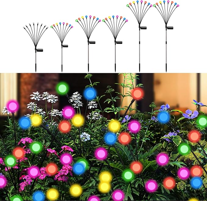 Swaying Solar Firefly Lights Outdoor, 8 Modes RGB Color Changing Firefly Swaying Solar Garden Lights for Outside Christmas Yard Patio Pathway Plant Landscape Garden Decor Multicolor(6 Pack)