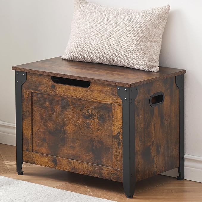 GarveeHome 23.6 in Storage Chest, Wooden Storage Bench with Safety Hinge, Easy Assembly, Large Shoe Bench for Entryway, Living Room, Bedroom