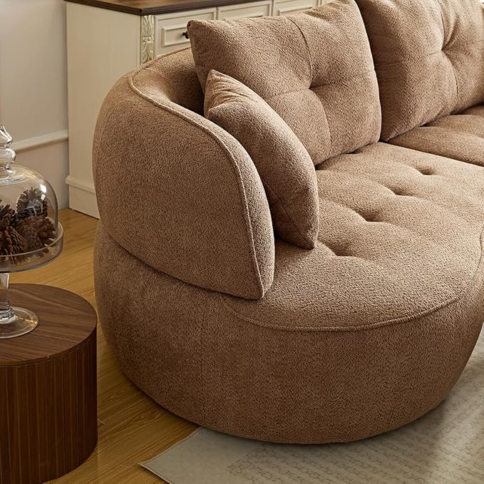 109" Sectional Curved Sofa, Boucle Fabric Upholstered Modern Couch, Oversized 3 Seater Minimalist Comfy Modular Deep Seat Sofas Set for Living Room, Home Office, Bedroom, Apartment, Camel