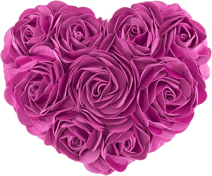 JWH Heart Flower Throw Pillow Covers Decorative Floral Shaped Accent Cushion Soft Pillowcase for Sofa Couch Living Room Bed Chair 14x16 Inches Hot Pink