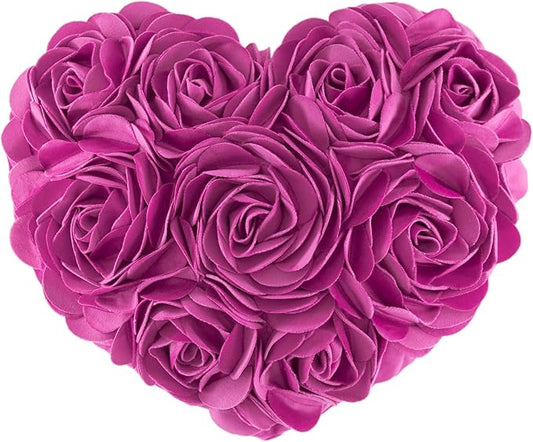 JWH Heart Flower Throw Pillow Covers Decorative Floral Shaped Accent Cushion Soft Pillowcase for Sofa Couch Living Room Bed Chair 14x16 Inches Hot Pink