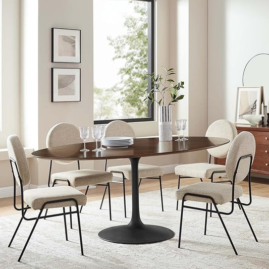 Modway Lippa 78" Oval-Shaped Mid-Century Modern Dining Table with Walnut Top and Black Base