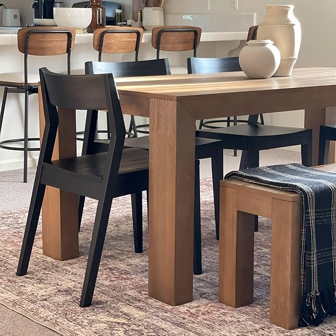 Plank+Beam 72 Inch Modern Solid Wood Dining Table - Solid Pine, Wirebrush Finish, Seats 6, Non-Toxic Finish, Easy Assembly, for Kitchen or Office, Pecan Wirebrush