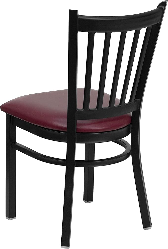 Flash Furniture 4 Pack HERCULES Series Black Vertical Back Metal Restaurant Chair - Burgundy Vinyl Seat