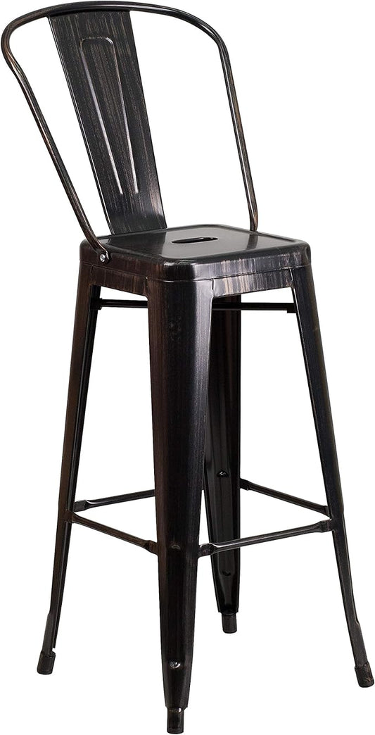 Flash Furniture Commercial Grade 30" High Black-Antique Gold Metal Indoor-Outdoor Barstool with Removable Back